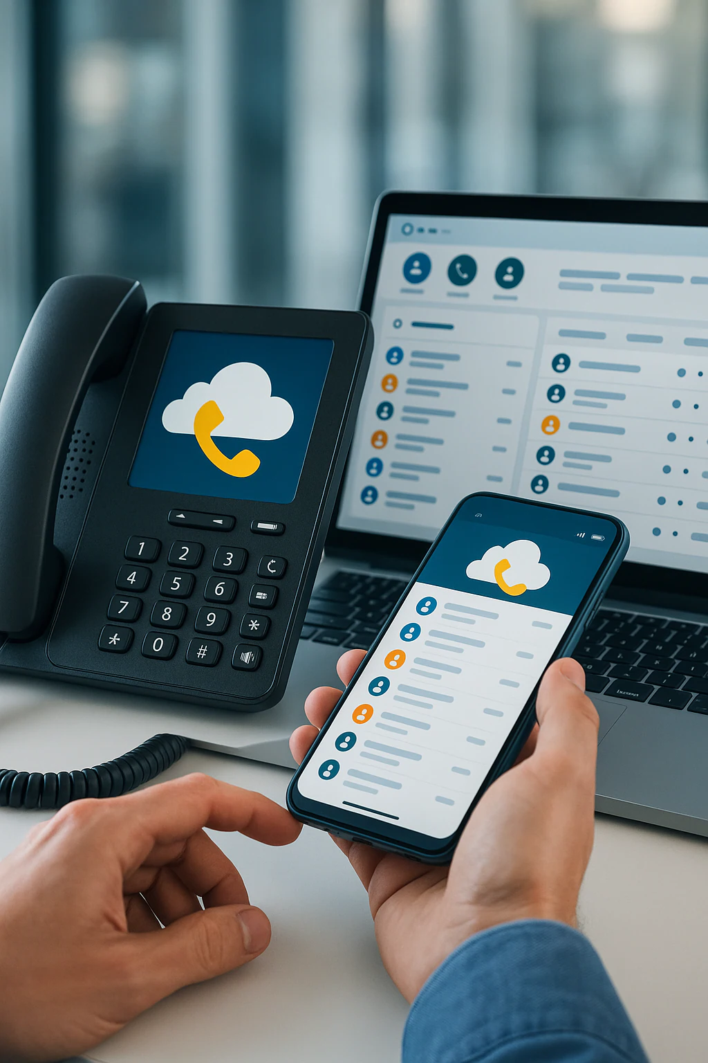 Cloud-Telefonie Arbeitsplatzillustration